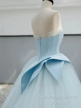 A-Line Satin Tulle Blue Quinceanera Dress Long Semi Formal Prom Dress Ball Gown Off Shoulder